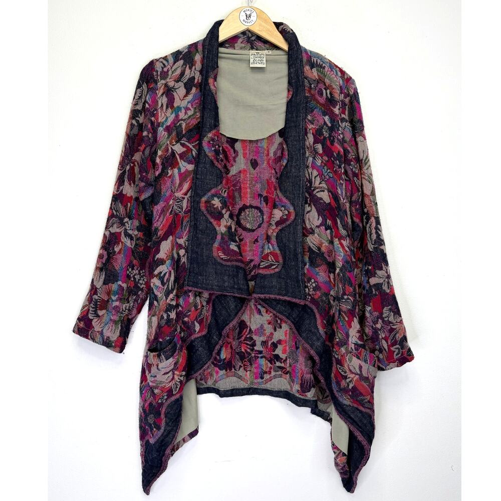 Parsley & Sage Wool Asymmetrical Floral Cardigan Womens S Jacket Kimono Festival